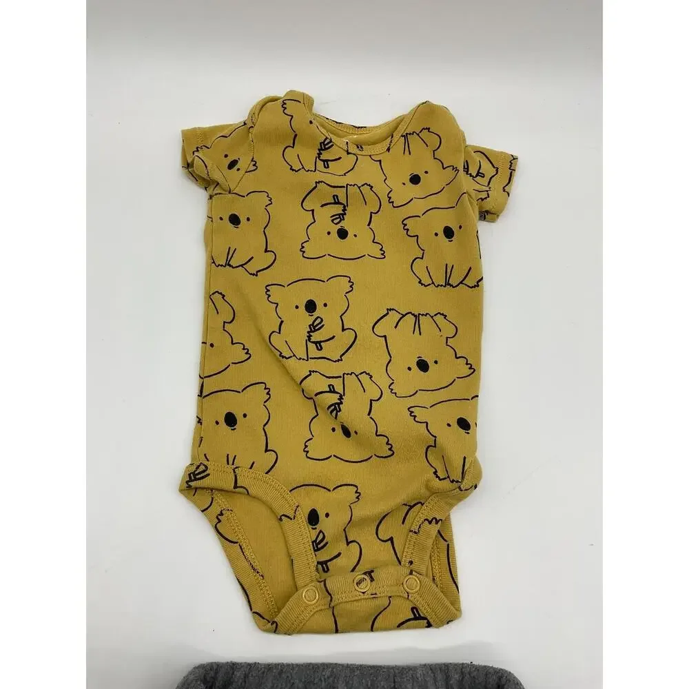 Carter's Bodysuit Pants Set 6M Yellow Koala Print Gray‎ Fleece Outfit Baby